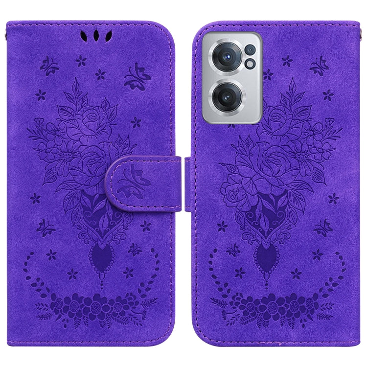 For OnePlus Nord CE 2 5G Butterfly Rose Embossed Leather Phone Case