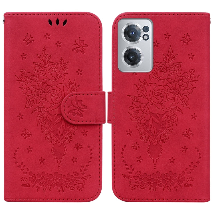 For OnePlus Nord CE 2 5G Butterfly Rose Embossed Leather Phone Case