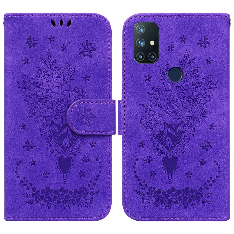 For OnePlus Nord N10 5G Butterfly Rose Embossed Leather Phone Case