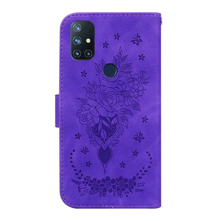 For OnePlus Nord N10 5G Butterfly Rose Embossed Leather Phone Case