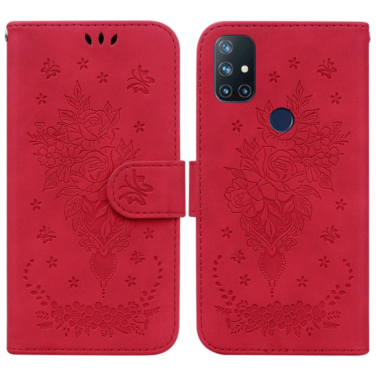 For OnePlus Nord N10 5G Butterfly Rose Embossed Leather Phone Case