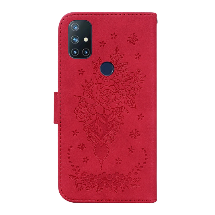 For OnePlus Nord N10 5G Butterfly Rose Embossed Leather Phone Case