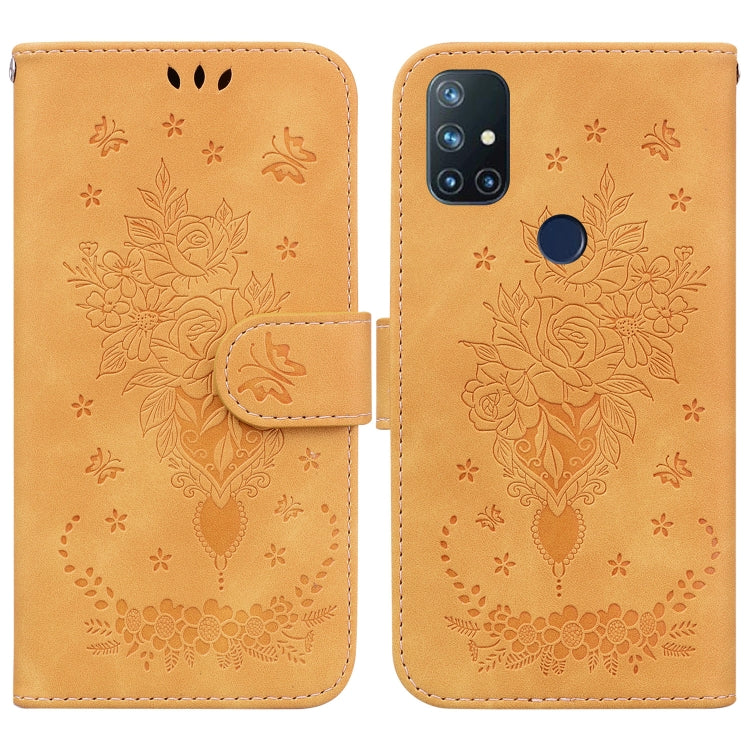 For OnePlus Nord N10 5G Butterfly Rose Embossed Leather Phone Case