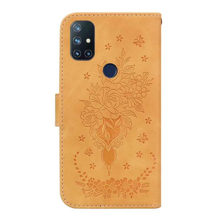 For OnePlus Nord N10 5G Butterfly Rose Embossed Leather Phone Case