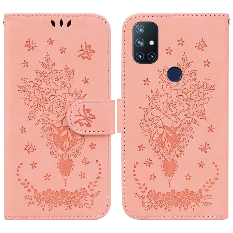 For OnePlus Nord N10 5G Butterfly Rose Embossed Leather Phone Case
