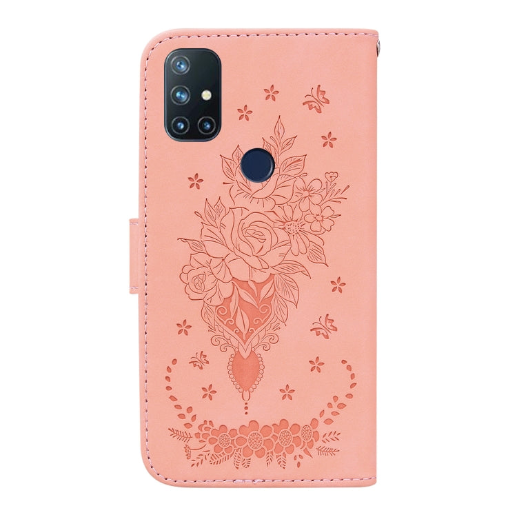 For OnePlus Nord N10 5G Butterfly Rose Embossed Leather Phone Case