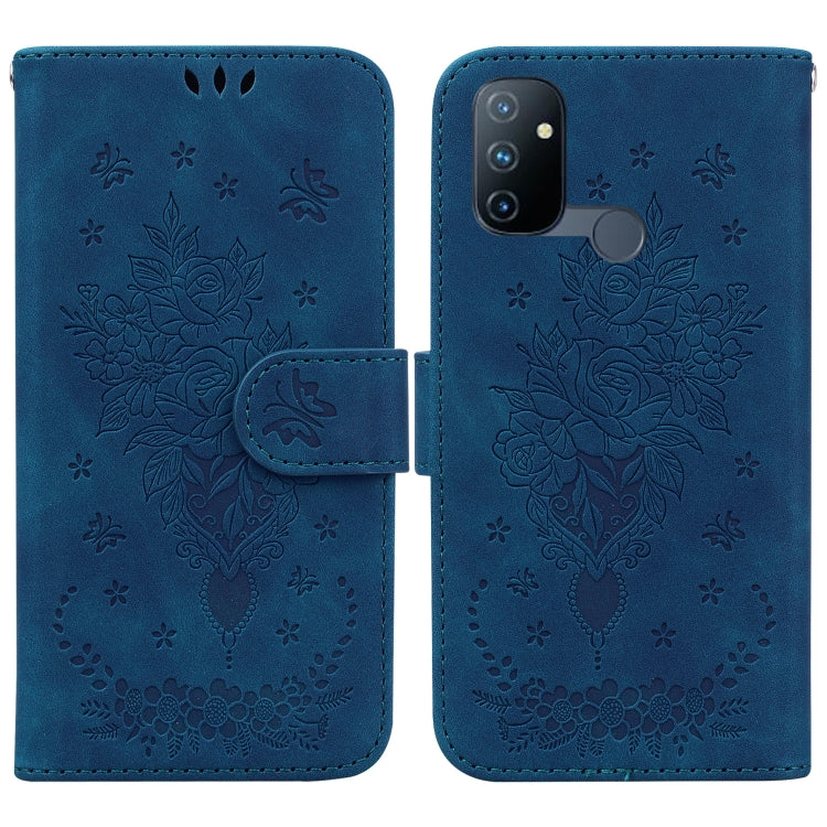 For OnePlus Nord N100 Butterfly Rose Embossed Leather Phone Case