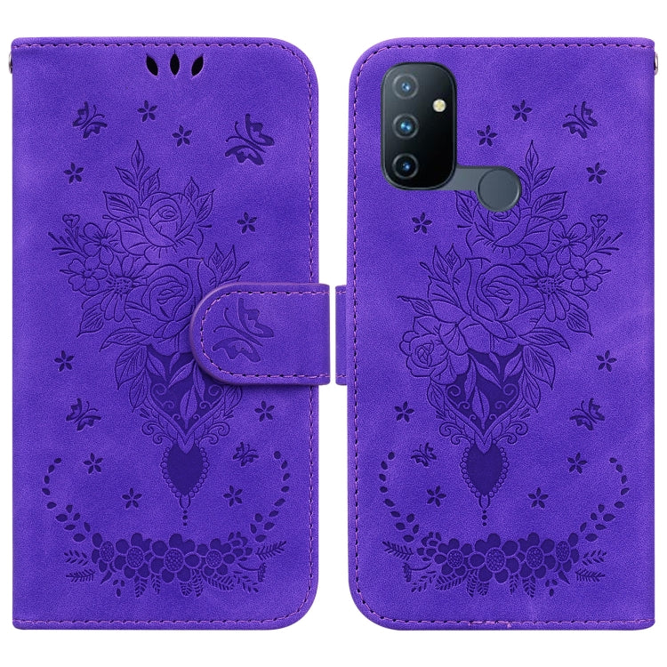 For OnePlus Nord N100 Butterfly Rose Embossed Leather Phone Case