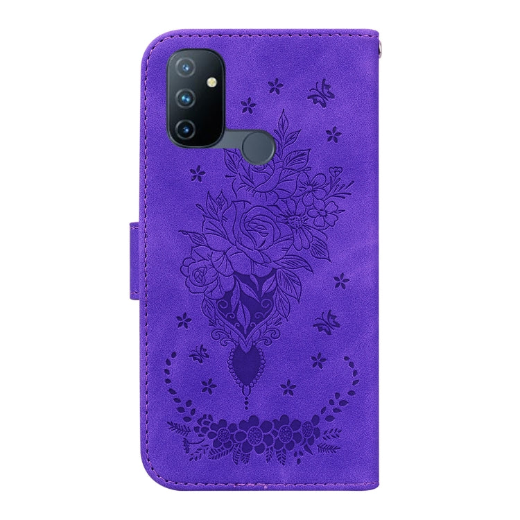 For OnePlus Nord N100 Butterfly Rose Embossed Leather Phone Case