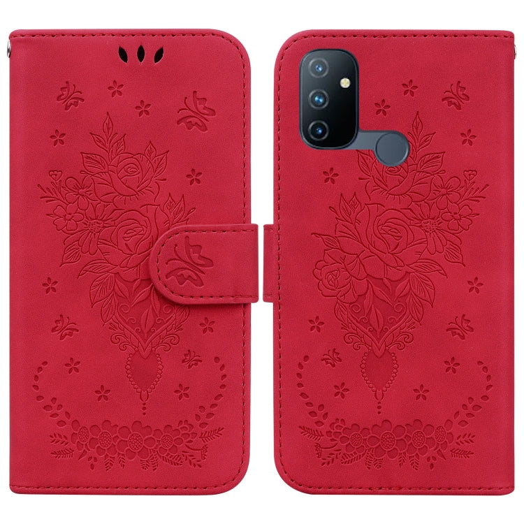 For OnePlus Nord N100 Butterfly Rose Embossed Leather Phone Case