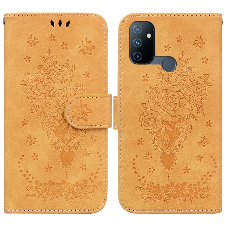 For OnePlus Nord N100 Butterfly Rose Embossed Leather Phone Case