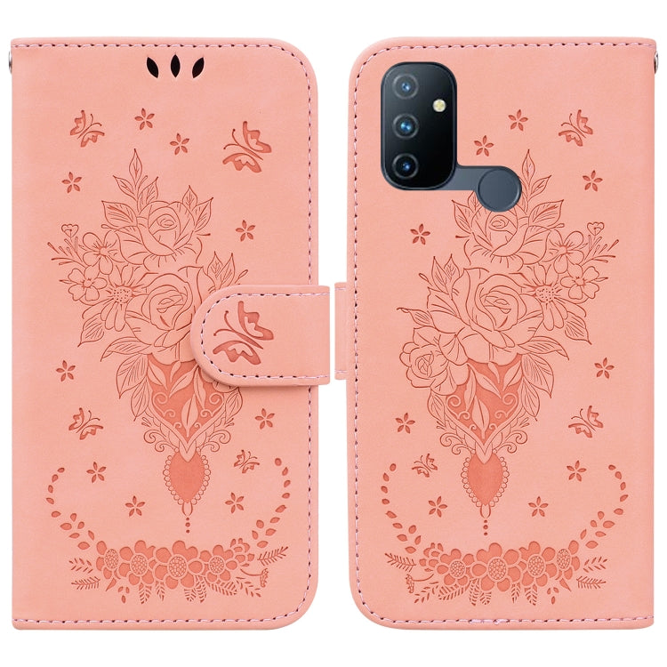 For OnePlus Nord N100 Butterfly Rose Embossed Leather Phone Case