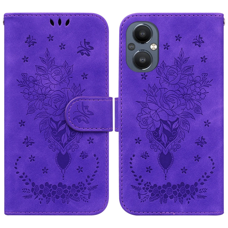 For OnePlus Nord N20 5G Butterfly Rose Embossed Leather Phone Case