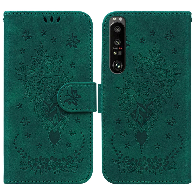 For Sony Xperia 1 III Butterfly Rose Embossed Leather Phone Case
