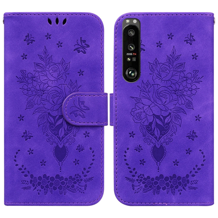 For Sony Xperia 1 III Butterfly Rose Embossed Leather Phone Case