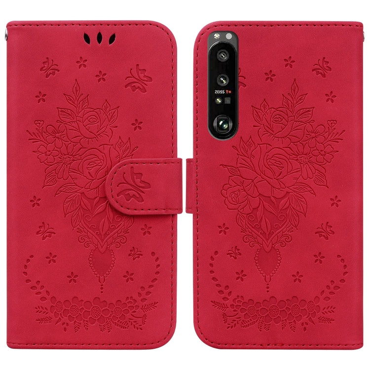 For Sony Xperia 1 III Butterfly Rose Embossed Leather Phone Case