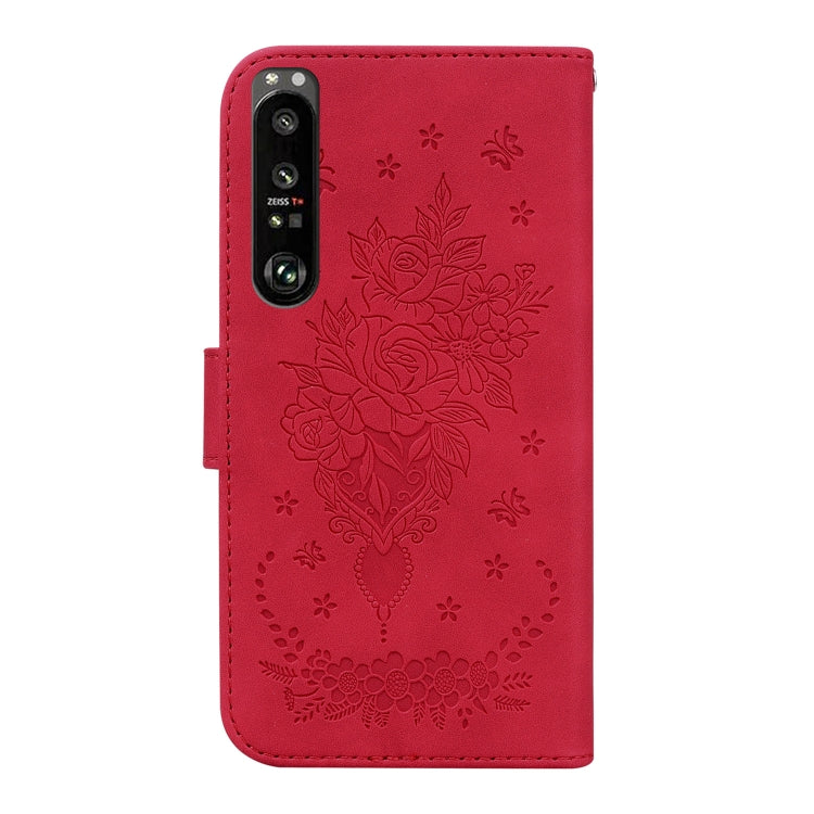 For Sony Xperia 1 III Butterfly Rose Embossed Leather Phone Case