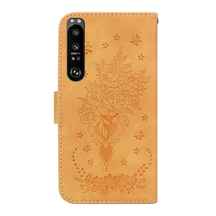 For Sony Xperia 1 III Butterfly Rose Embossed Leather Phone Case