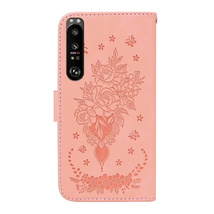 For Sony Xperia 1 III Butterfly Rose Embossed Leather Phone Case