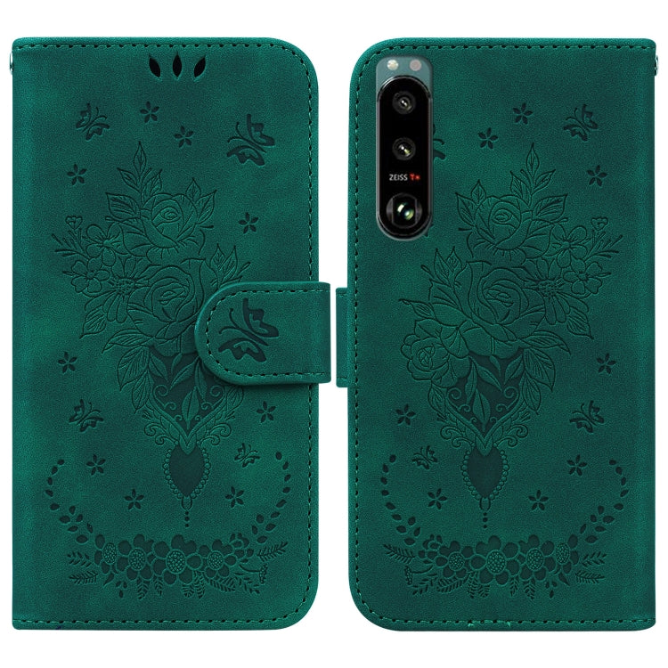 For Sony Xperia 5 III Butterfly Rose Embossed Leather Phone Case