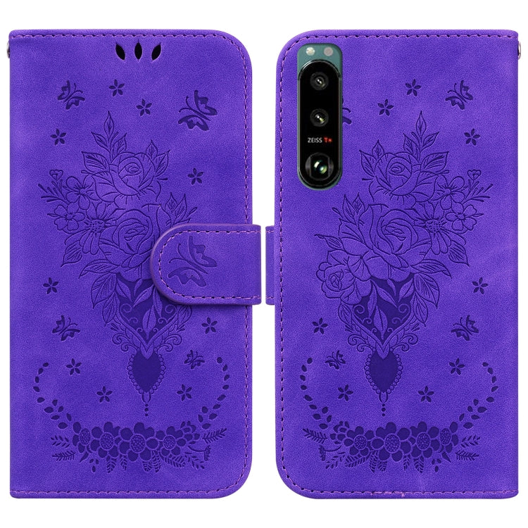 For Sony Xperia 5 III Butterfly Rose Embossed Leather Phone Case