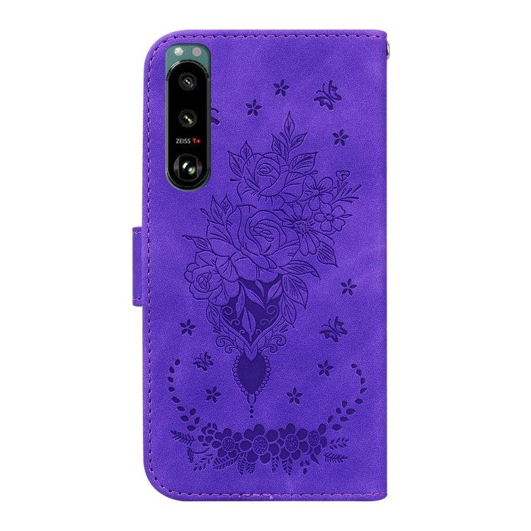 For Sony Xperia 5 III Butterfly Rose Embossed Leather Phone Case