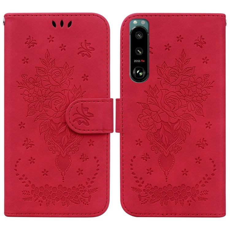 For Sony Xperia 5 III Butterfly Rose Embossed Leather Phone Case