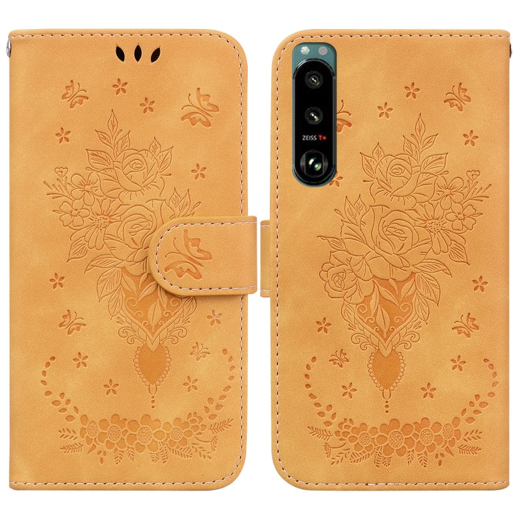 For Sony Xperia 5 III Butterfly Rose Embossed Leather Phone Case