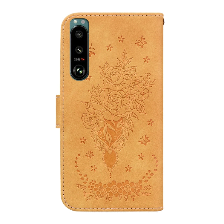 For Sony Xperia 5 III Butterfly Rose Embossed Leather Phone Case