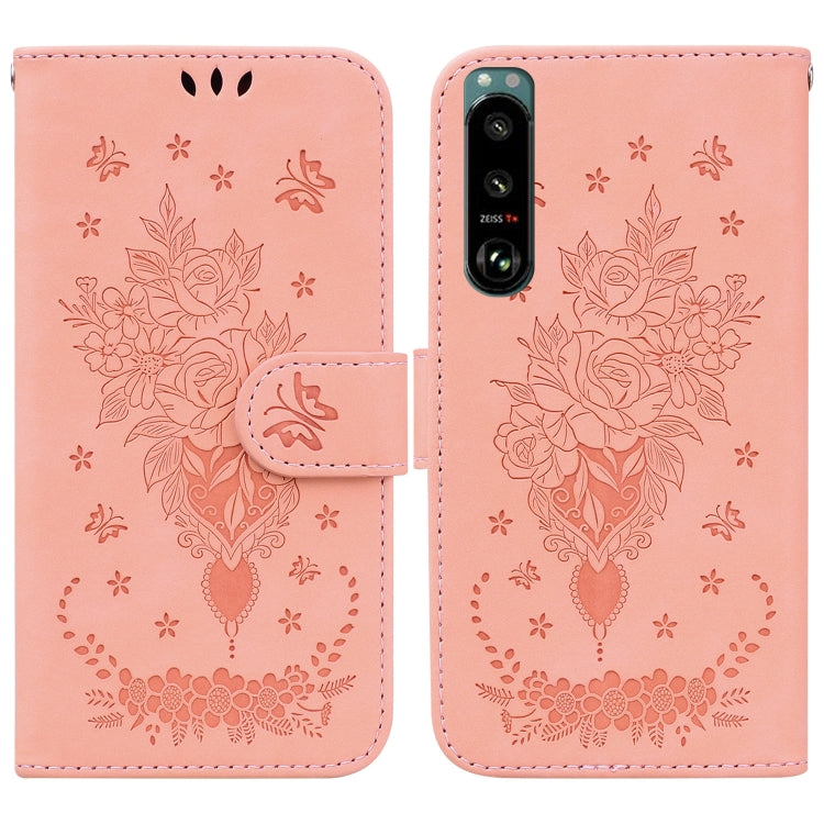 For Sony Xperia 5 III Butterfly Rose Embossed Leather Phone Case