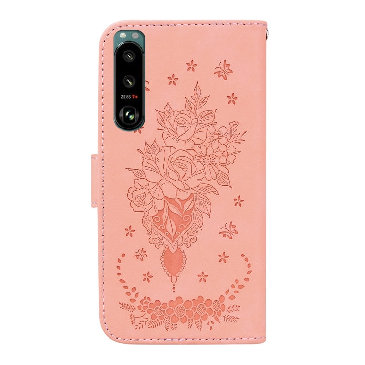 For Sony Xperia 5 III Butterfly Rose Embossed Leather Phone Case