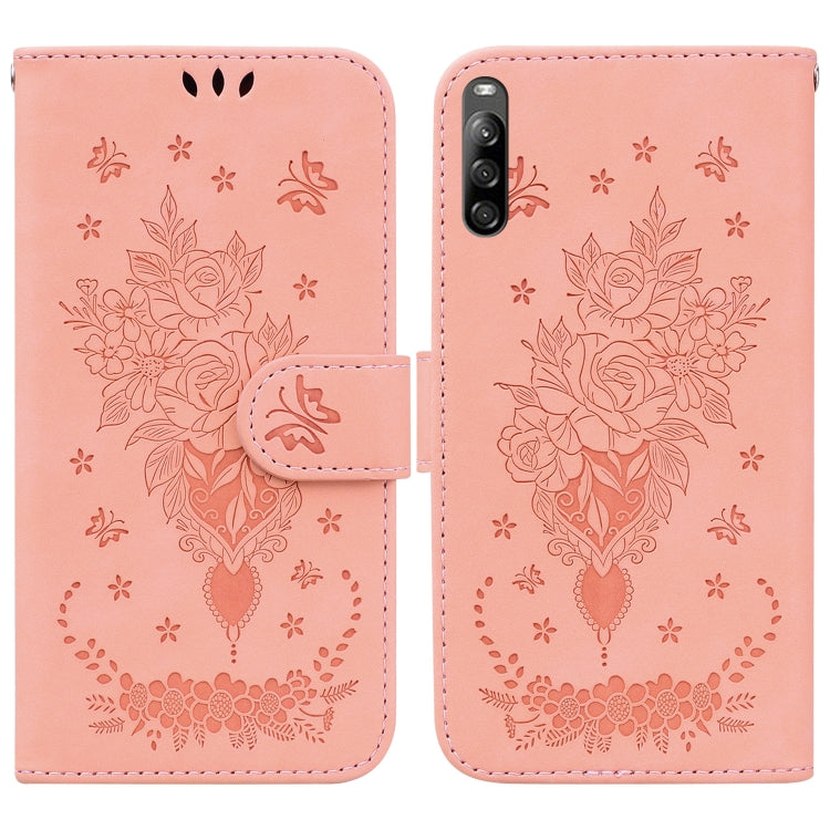For Sony Xperia L4 Butterfly Rose Embossed Leather Phone Case