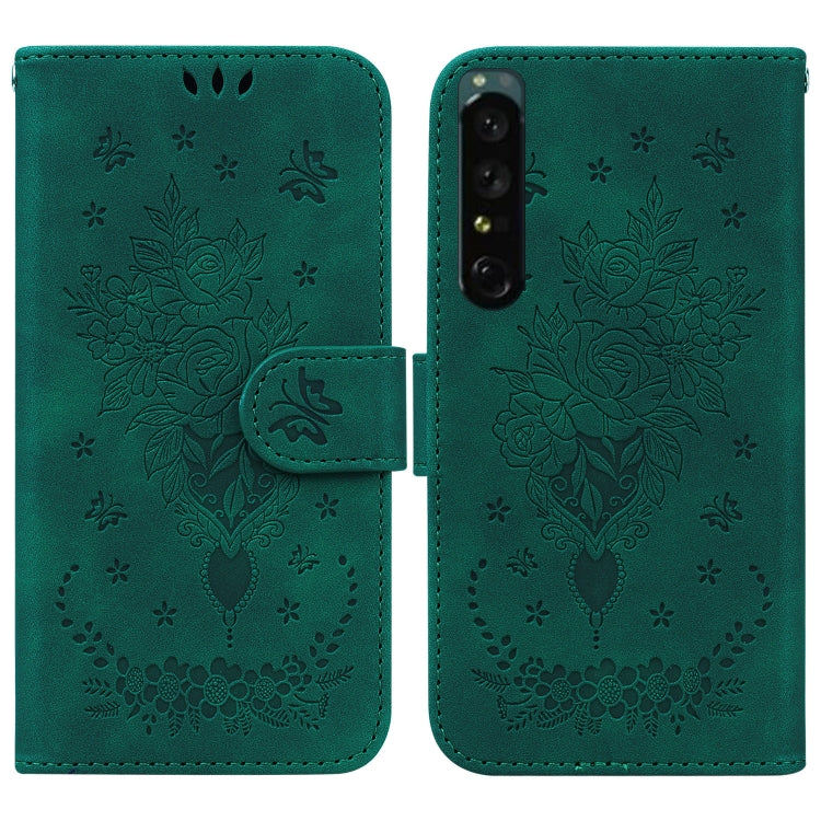 For Sony Xperia 1 IV Butterfly Rose Embossed Leather Phone Case