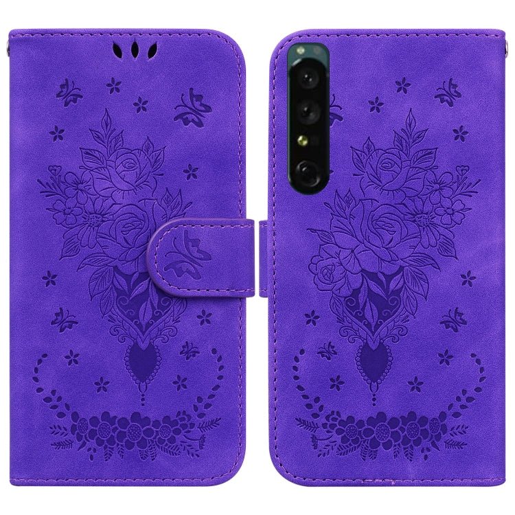 For Sony Xperia 1 IV Butterfly Rose Embossed Leather Phone Case