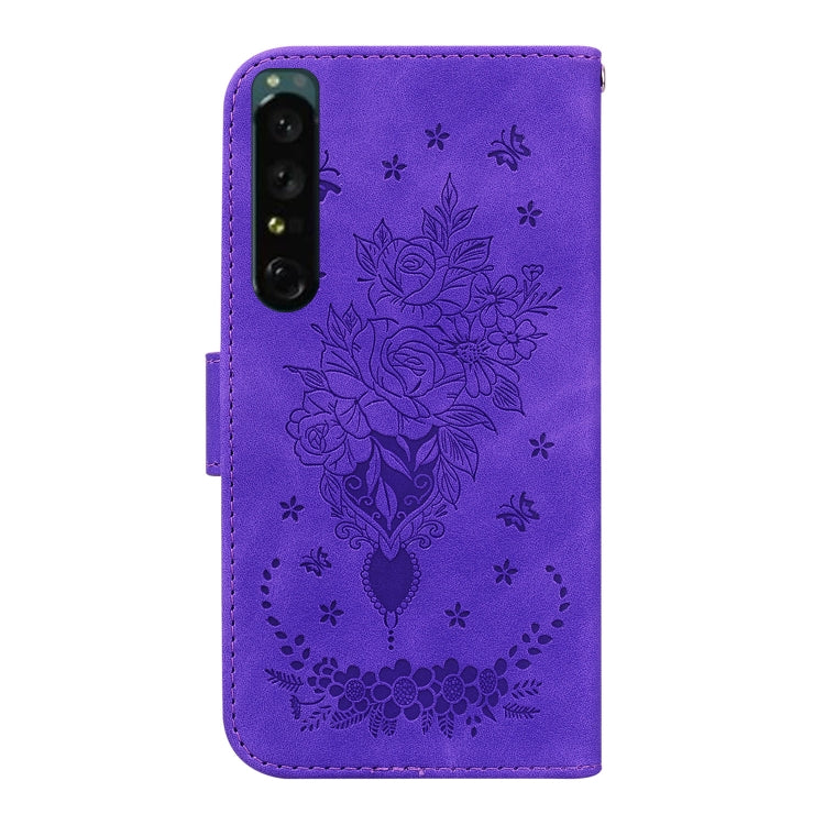 For Sony Xperia 1 IV Butterfly Rose Embossed Leather Phone Case