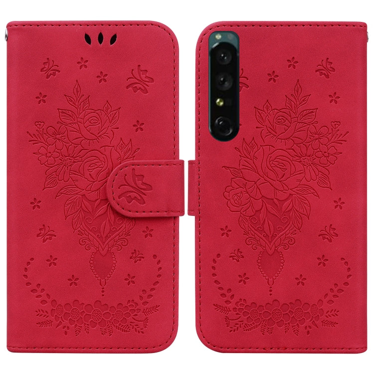 For Sony Xperia 1 IV Butterfly Rose Embossed Leather Phone Case