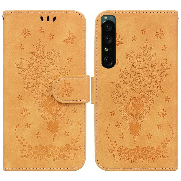 For Sony Xperia 1 IV Butterfly Rose Embossed Leather Phone Case