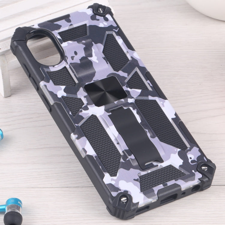 For Samsung Galaxy A03 Core Camouflage Armor Kickstand TPU + PC Magnetic Phone Case (Grey)