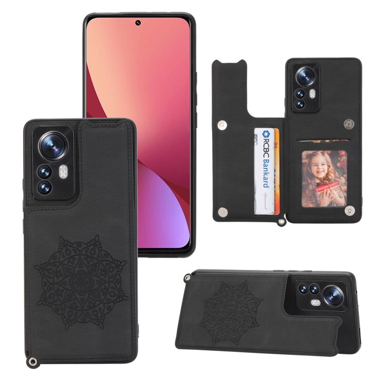 For Xiaomi 12 Mandala Embossed Card Slots Magnetic Phone Case
