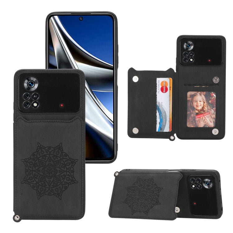 For Xiaomi Poco X4 Pro 5G Mandala Embossed Card Slots Magnetic Phone Case