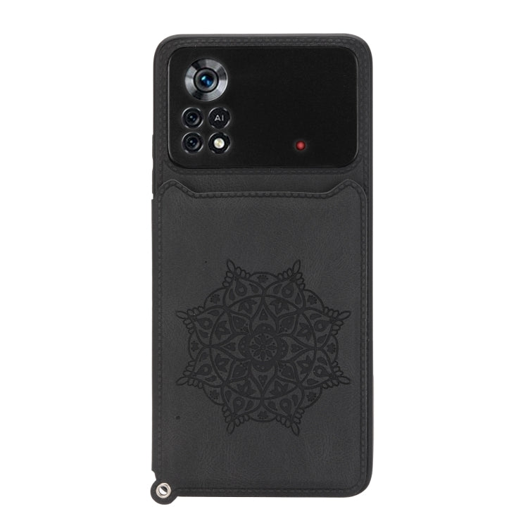 For Xiaomi Poco X4 Pro 5G Mandala Embossed Card Slots Magnetic Phone Case