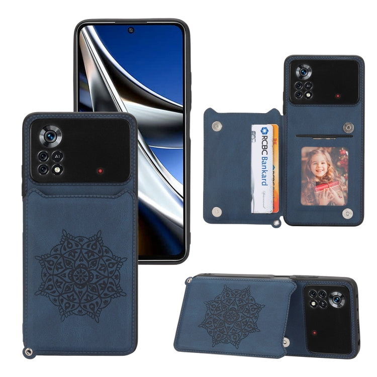 For Xiaomi Poco X4 Pro 5G Mandala Embossed Card Slots Magnetic Phone Case