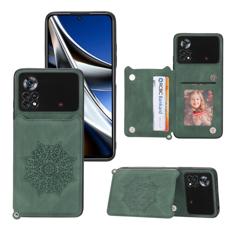 For Xiaomi Poco X4 Pro 5G Mandala Embossed Card Slots Magnetic Phone Case