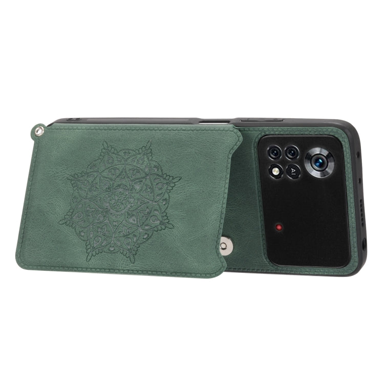 For Xiaomi Poco X4 Pro 5G Mandala Embossed Card Slots Magnetic Phone Case