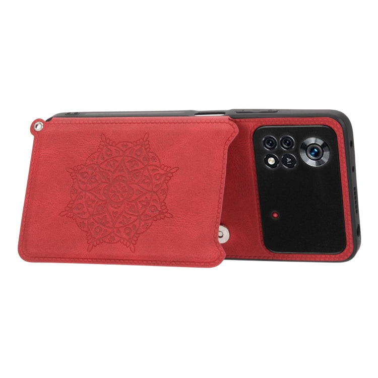 For Xiaomi Poco X4 Pro 5G Mandala Embossed Card Slots Magnetic Phone Case