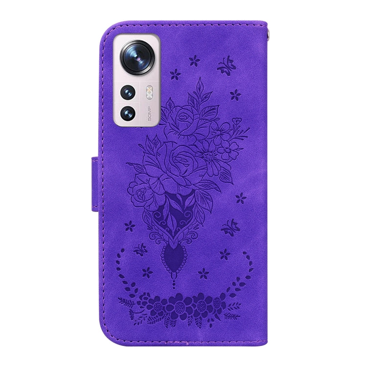 For Xiaomi 12 Pro Butterfly Rose Embossed Leather Phone Case