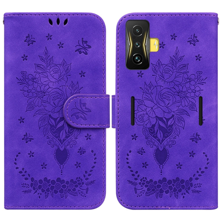 For Xiaomi Poco F4 GT / Redmi K50 Gaming Butterfly Rose Embossed Leather Phone Case