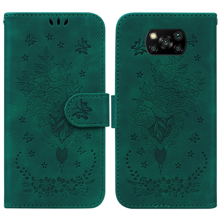 For Xiaomi Poco X3 NFC / Poco X3 Pro Butterfly Rose Embossed Leather Phone Case