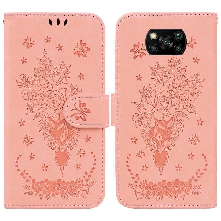 For Xiaomi Poco X3 NFC / Poco X3 Pro Butterfly Rose Embossed Leather Phone Case