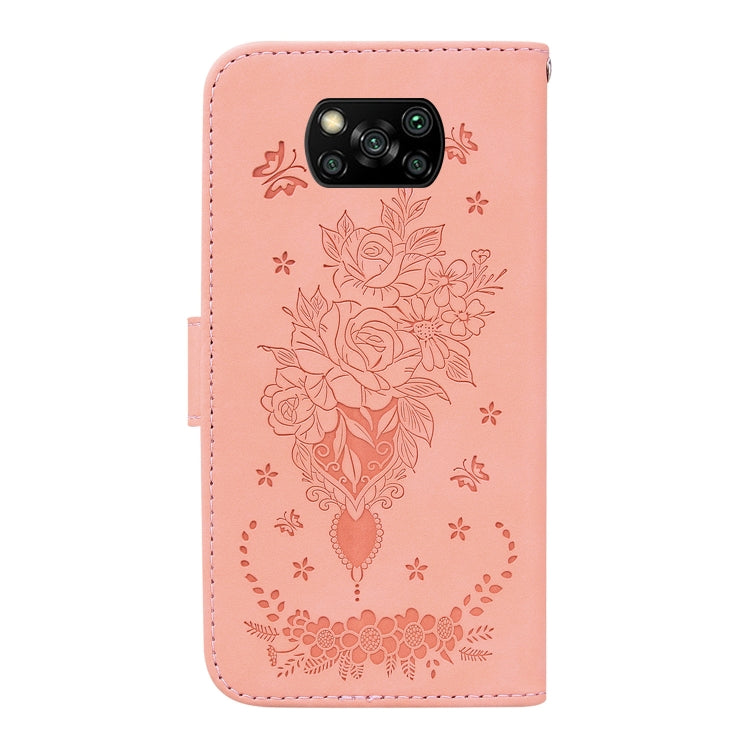 For Xiaomi Poco X3 NFC / Poco X3 Pro Butterfly Rose Embossed Leather Phone Case